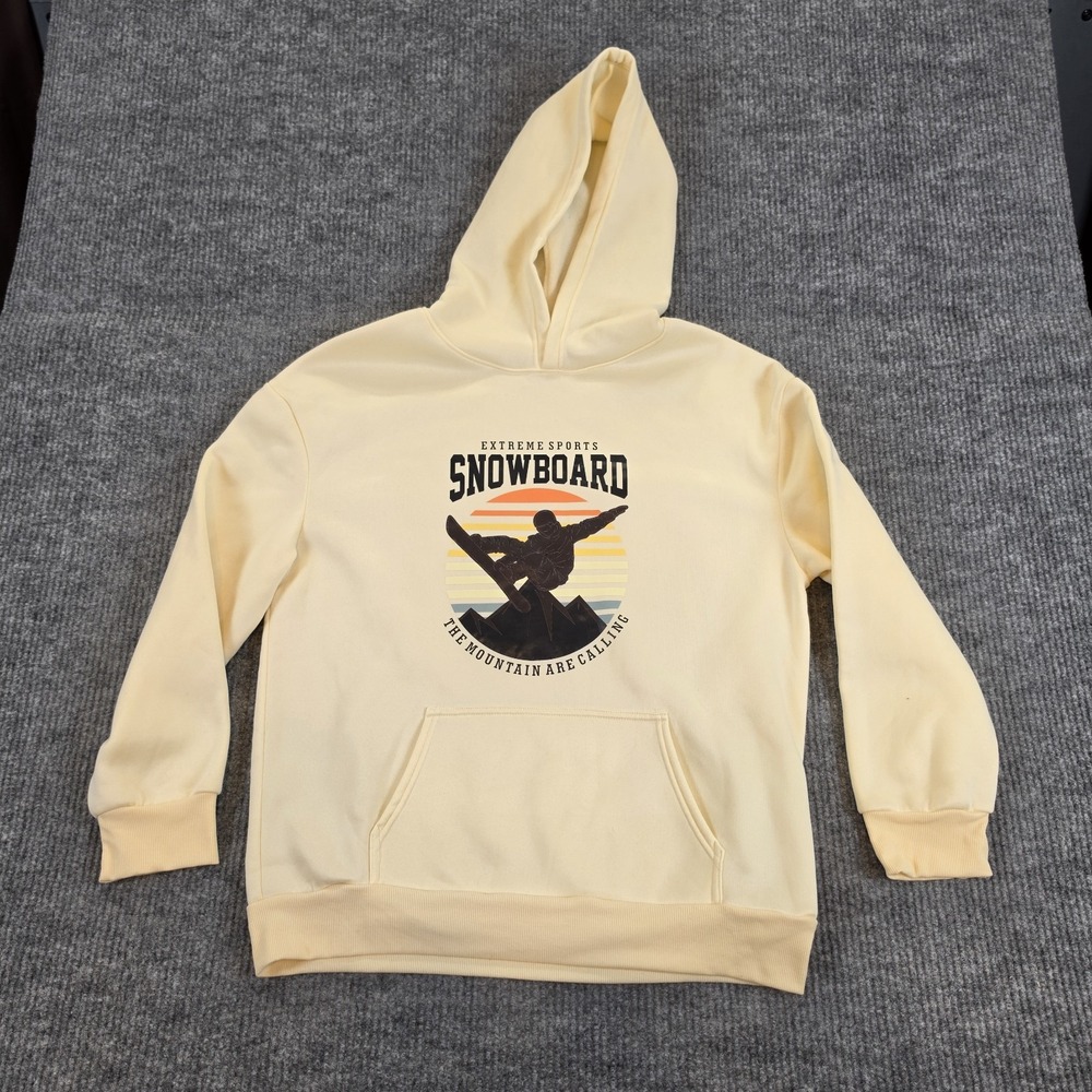 Extreme Sports Snowboard Hoodie Mens Large Cream Fleece Pullover The Mountain